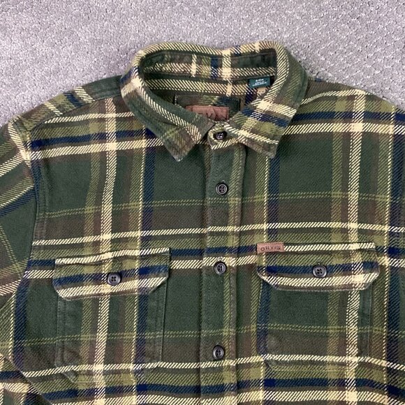 Orvis Flannel Shirt Jacket Shacket Men's Small Green Check Plaid Cotton - Picture 2 of 14